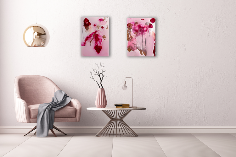 Handgemaltes Acrylbild auf Leinwand > Double Pink > 2er Serie