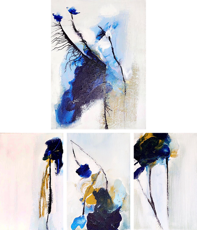 Handgemaltes Acrylbild auf Leinwand > Four Bleu > 4er Serie