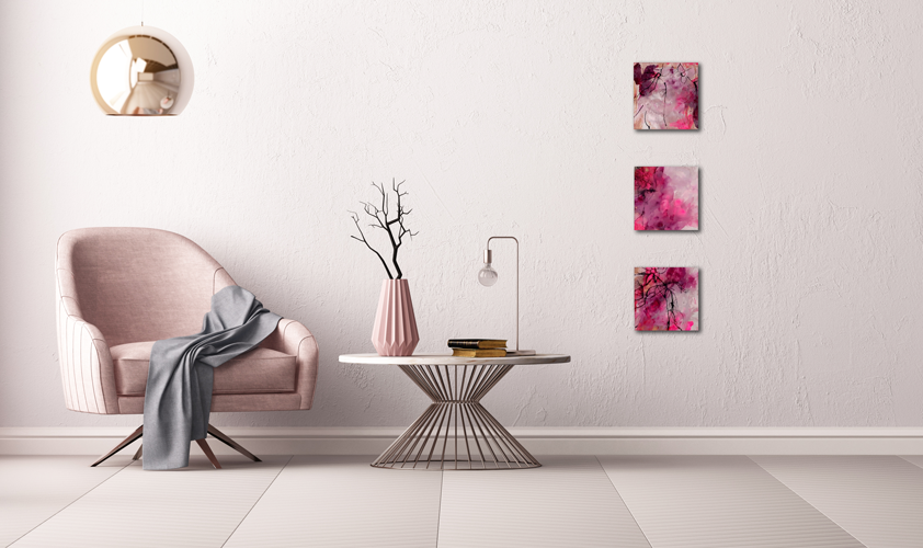 Handgemalte Acrylbilder auf Leinwand > Three in Pink < 3er Serie