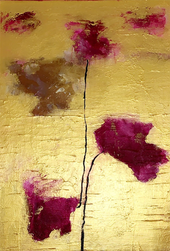 Handgemaltes Acrylbild auf Leinwand > Flowers in Gold